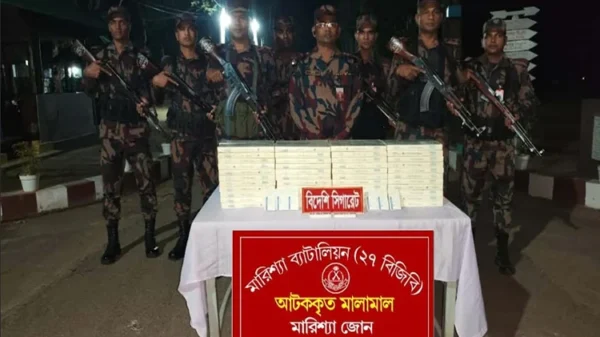 রাঙ্গামাটিতে বিজিবির অভিযানে অবৈধ বিদেশি সিগারেট জব্দ